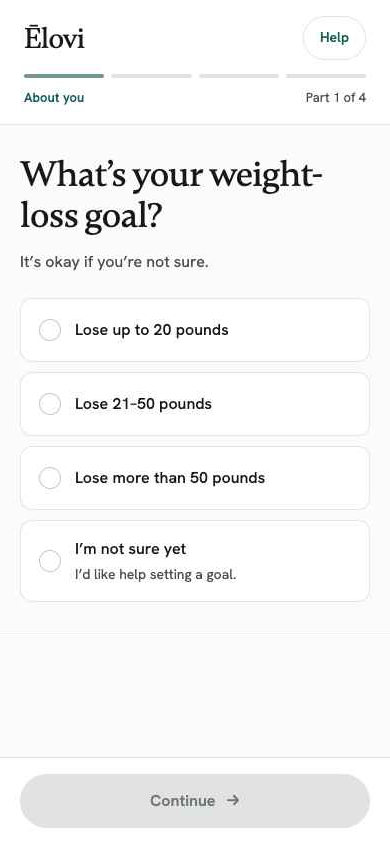 Elovi mobile intake: What’s your weight-loss goal?