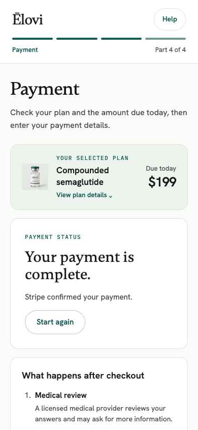 Elovi mobile intake: Your payment is complete