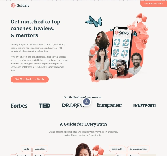 Redesigned Guidely landing page